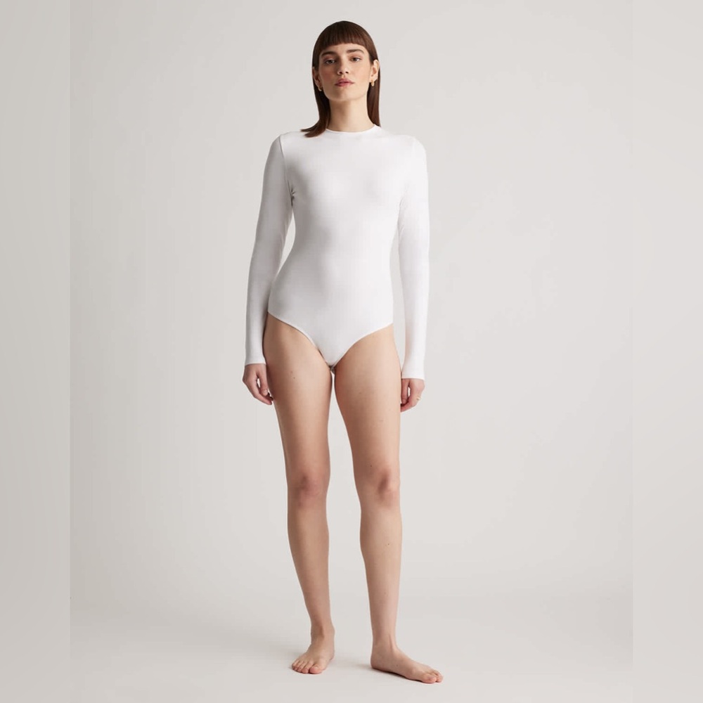 Quince Stretch Cotton Long Sleeve Bodysuit Organic Cotton Sz S NEW White